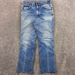 Vintage Dee Cee Jeans Mens 30x27 Blue Light Wash Distressed Straight Leg Raw Hem